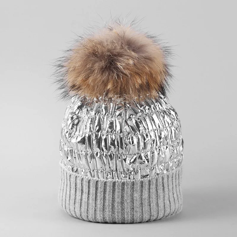 down stitching windshield Kitted cap Winter women female raccoon fur ball knit hat outdoor thickening warm Beanie hat Pink