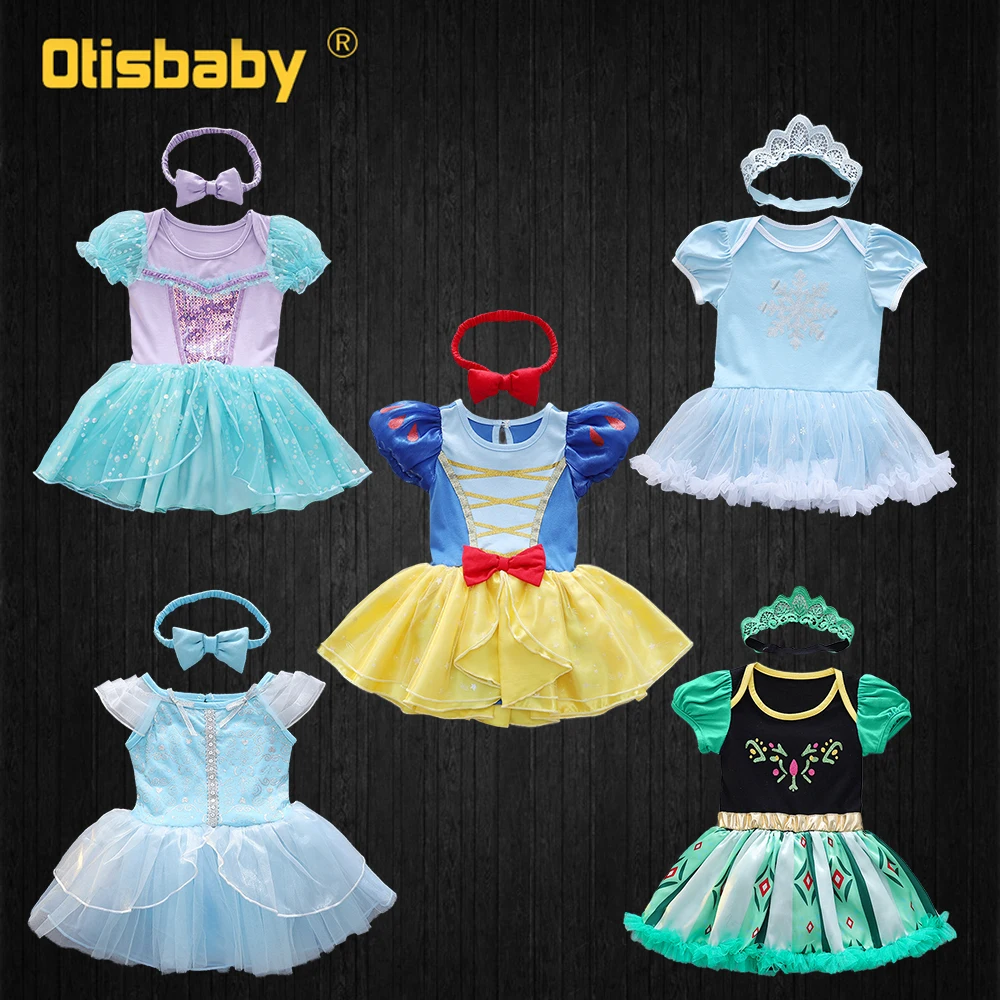 

Baby Girls Princess Romper 1 2 Year Birthday Party Snow White Anna Elsa Ariel Costume Toddler Newborn Fancy Tulle Tutu Dress