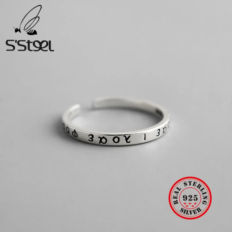 

S'STEEL Ancient Greek Alphabet 925 Sterling Silver Ring Resizable Anillos De Plata 925 De Ley Mujer Bijoux Femme 2019 Jewelry