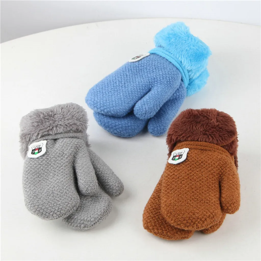 Зимние перчатки для детей, сохраняющие тепло, утолщенные и меховые вязаные теплые перчатки