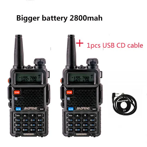 2 шт. BAOFENG UV-5R v5r hf трансивер для прогулки разговора vox sos светодиодный фонарик fm радио связь 10 км Охота 2 способ радио - Цвет: add 1 usb CD cable