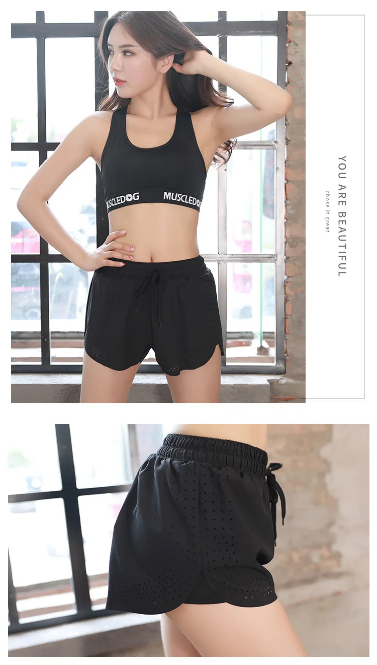 Summer lady quick-dry shorts women's mesh double-layer breathable running hot fitness sports baggy shorts