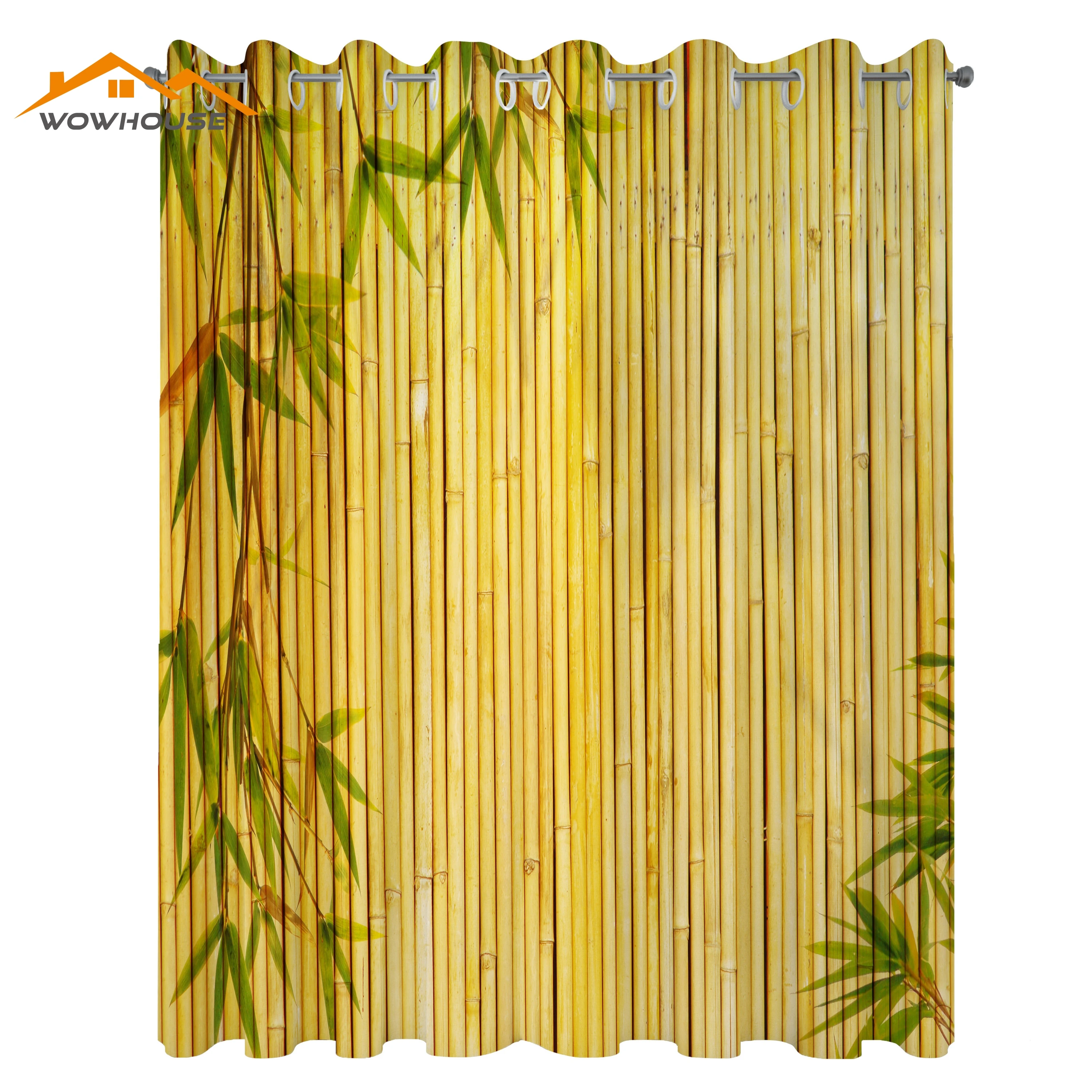 竹窓のカーテン黄色の竹背景木の枝エキゾティックプランツ平和キャンバスアートワークのリビングルームの装飾 カーテン Aliexpress