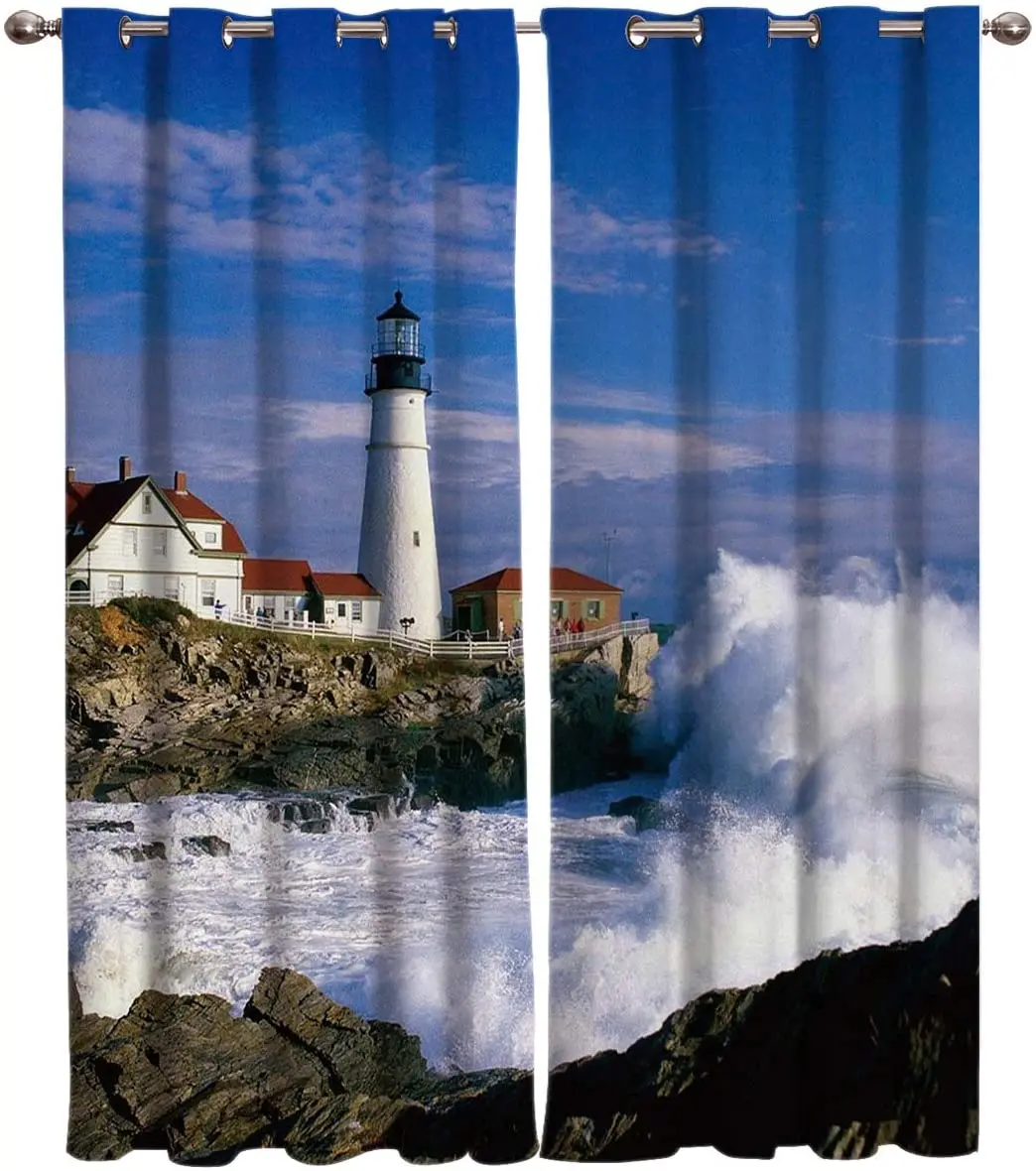 Scenery Ocean Lighthouse Window Curtains Bedroom Kitchen Curtain Panel