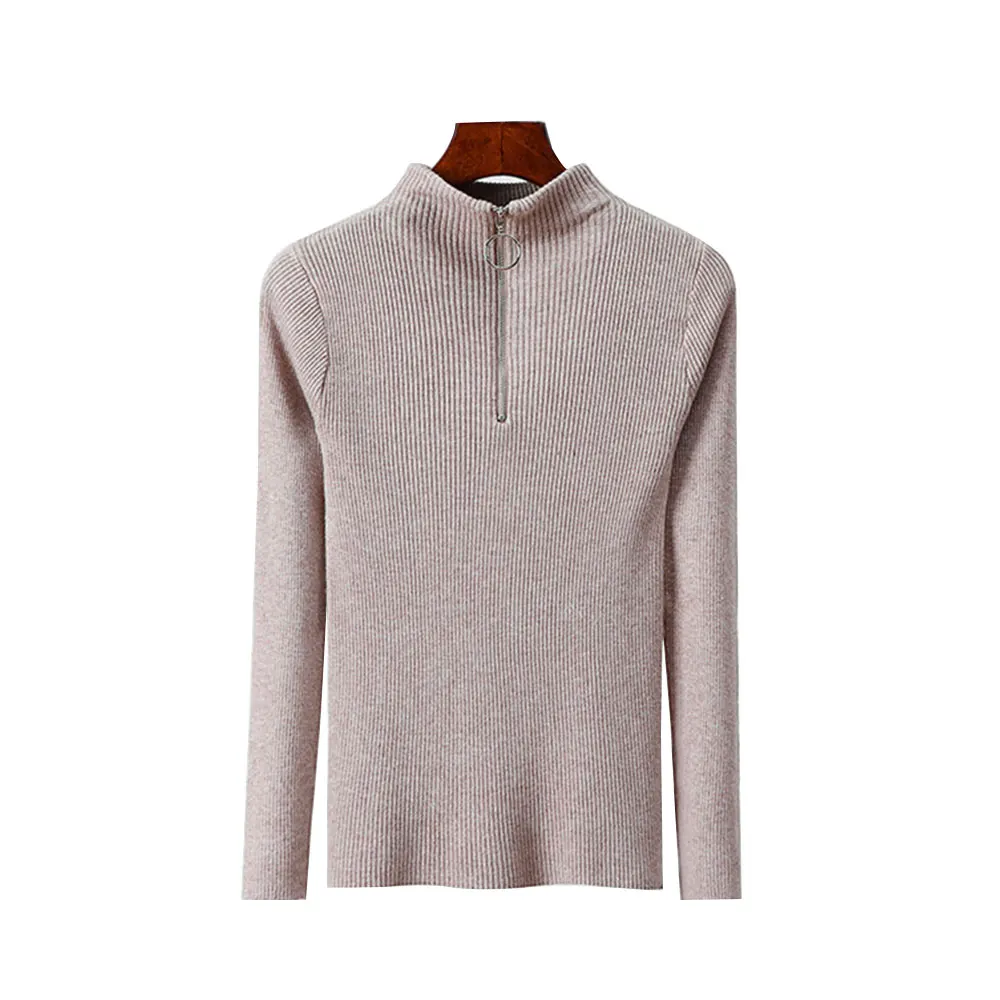 

New Casual Zipper Sweater Women Turtleneck Solid Spring Autumn Female Knitted Sweater Pullovers Long Sleeve Chic Soft Jumper Top
