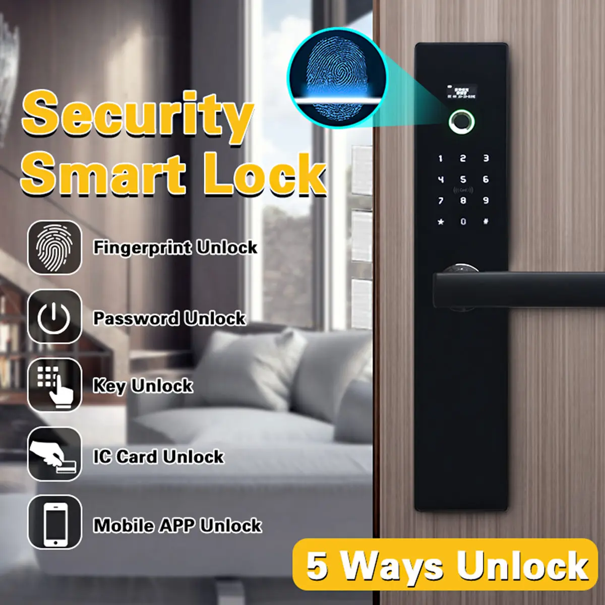 

Intelligent Fingerprint Lock Smart Card Digital Code APP Electronic Door Lock for Hotel Home Security Mortise Lock
