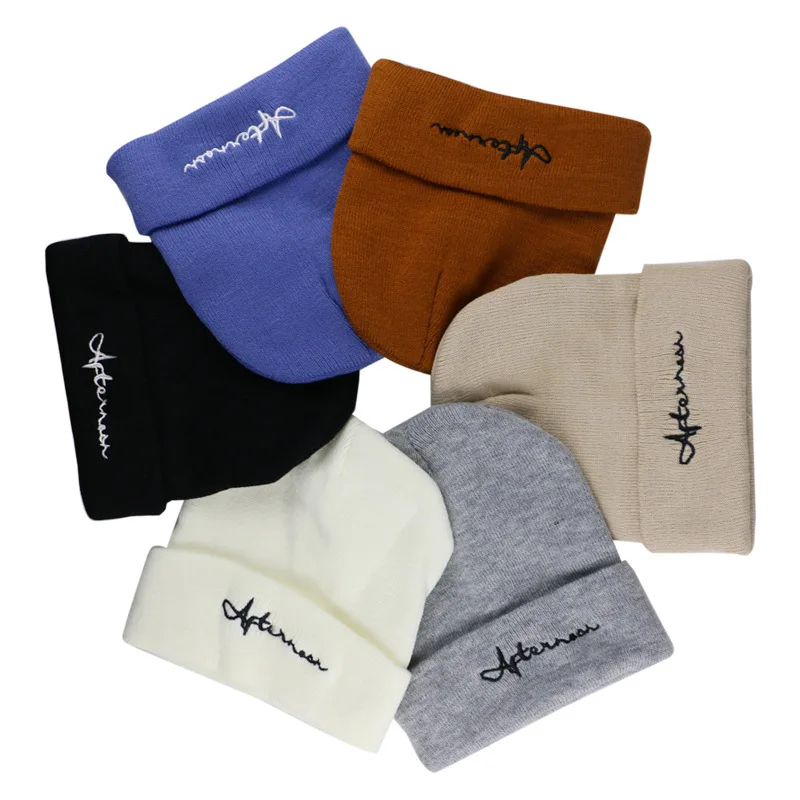 

autumn and winter new knitted hat, embroidered letter, personalized warm hat, simple ski hat, INS net, red pile hat