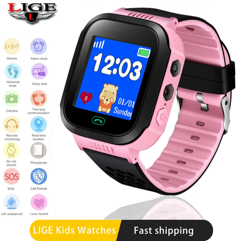 

LIGE 2020 Hot Smart watch Children Kid Wristwatch GSM GPRS GPS Locator Tracker Anti-Lost Safe Smartwatch Child for iOS Android