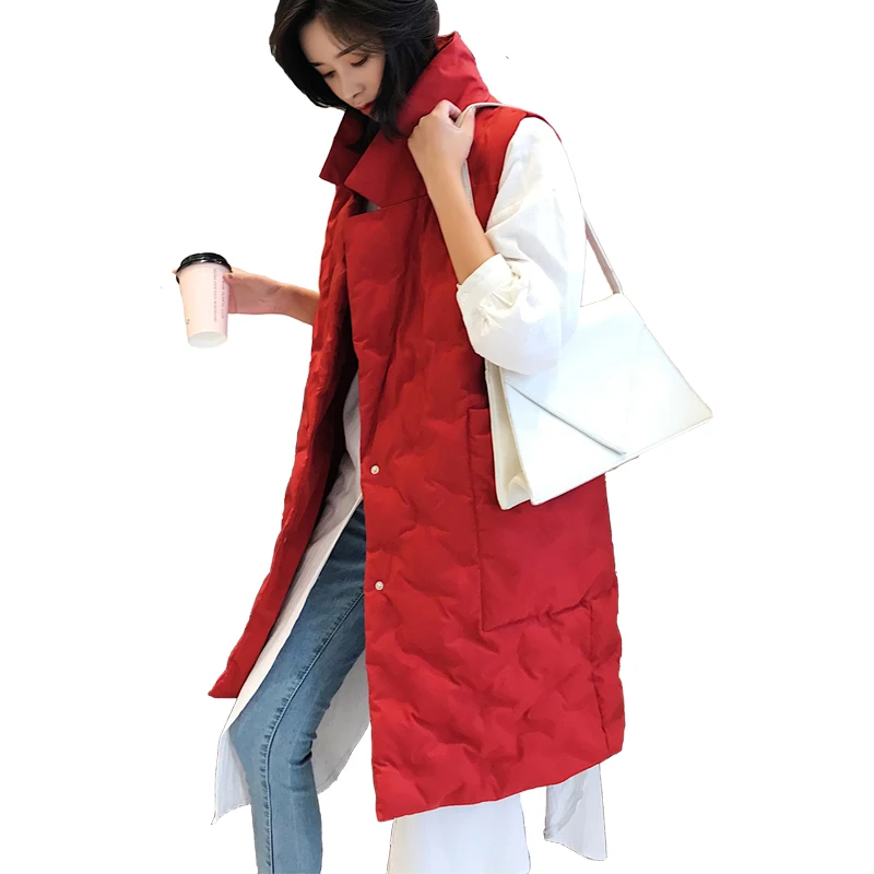

Women long vest winter waistcoat 5color M-XXL stand collar front button big pockets drop shipping