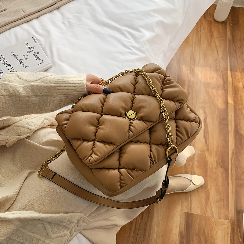Khaki TOYOOSKY, новинка, женская сумка, с перьями, с клапаном, сумки, новые, зимние, космические, сумки через плечо, вниз, с хлопковой подкладкой, сумка, тоут, женская сумка-мессенджер - Цвет: Khaki