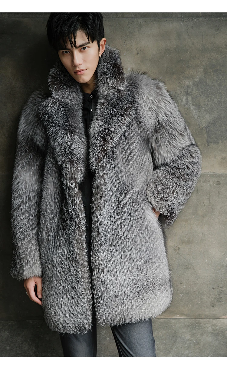 AYUNSUE зимнее пальто с натуральным мехом мужская куртка с лисьим мехом длинная из натуральной черно-бурой лисицы пальто Теплые шикарные