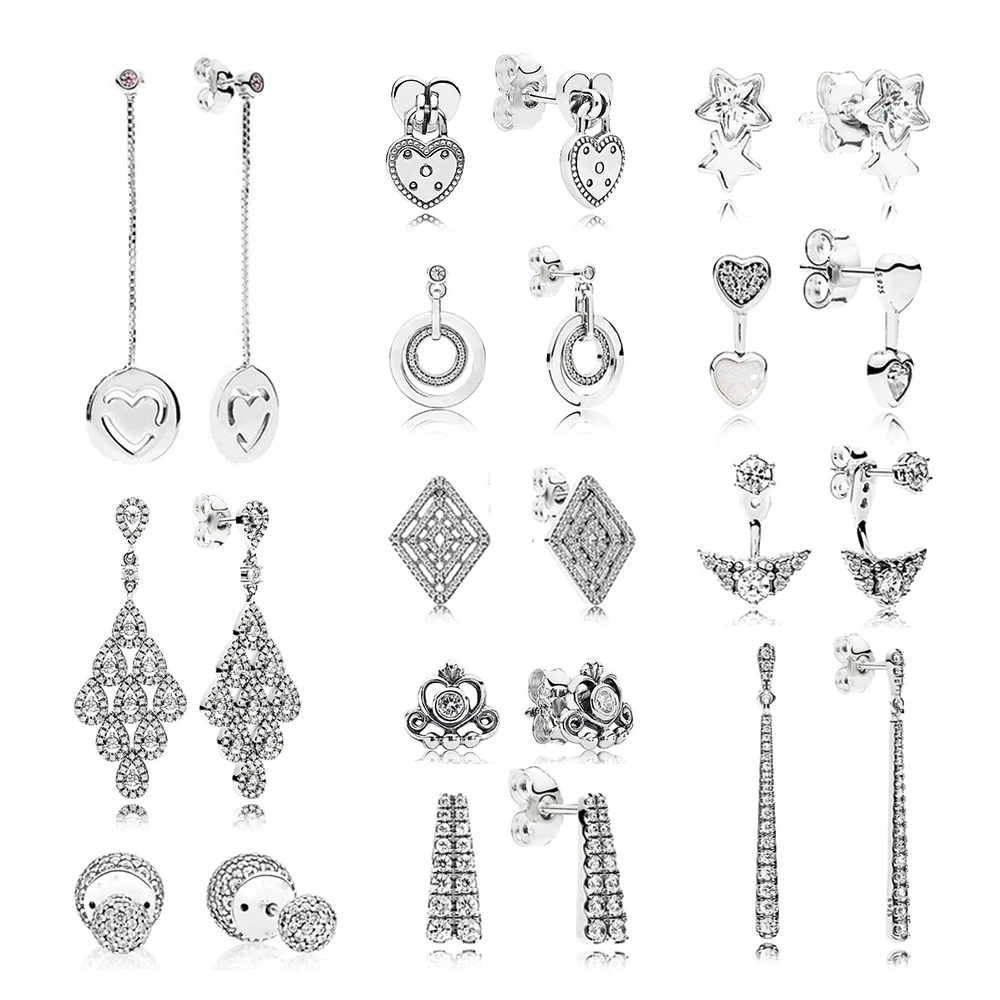 925 пробы, серебряные, 1:1, настоящие длинные серьги-гвоздики в форме сердца, звезды, геометрическое ламинирование, очаровательные длинные серьги-гвоздики