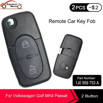 

KEYECU Flip Remtoe Key 2 Button 433MHZ with ID48 Chip 1J0959753A 1J0 959 753 A for Volkswagen Golf Passat 1998 1999 2000