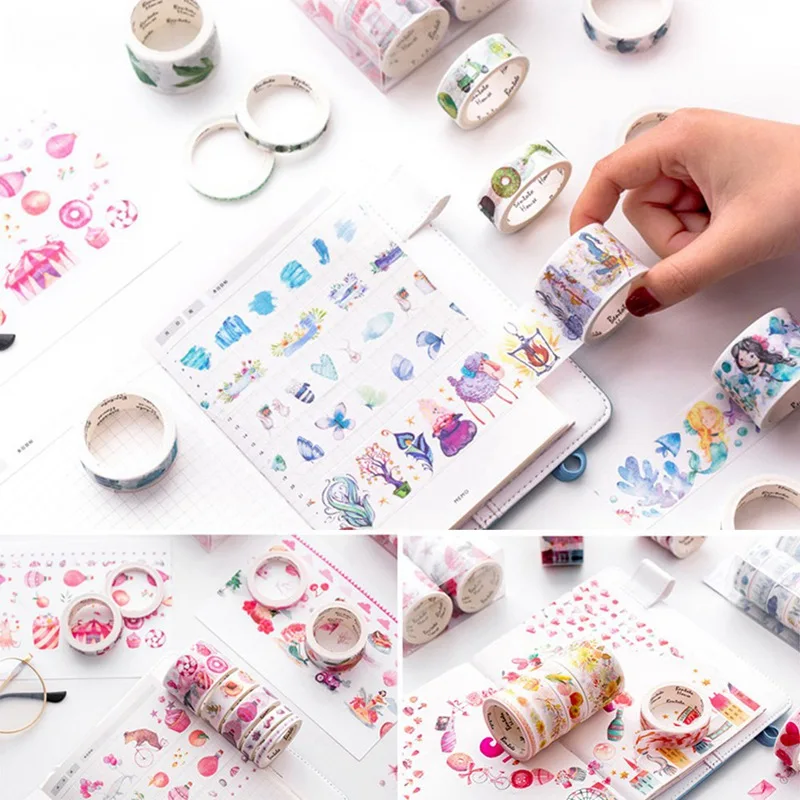 10 Rolls/Set Dream Water Blue Series Decorative Paper Washi Tape Set Japanese Stationery Kawaii Scrapbooking Supplies Stickers