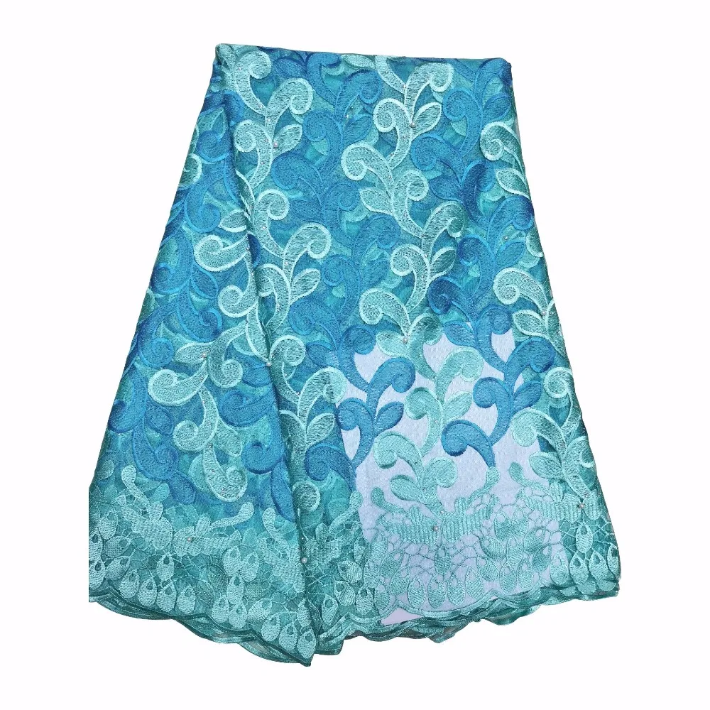 High Quality Lace Fabric Glitter Beaded French African Lace Fabric Best Selling Blue Green Yellow
