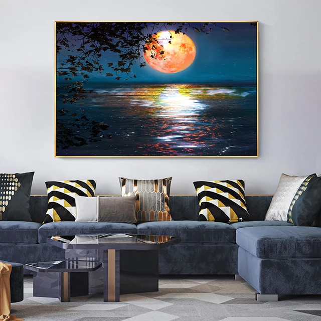 Abstract Sunset and Moon Artwork Picture Printed on Canvas 1