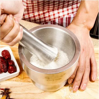 

304 Stainless Steel Mortar and Pestle Spice Grinder Pharmacy Herbs Bowl Mill Grinder Crusher Kitchen Tool Gadget