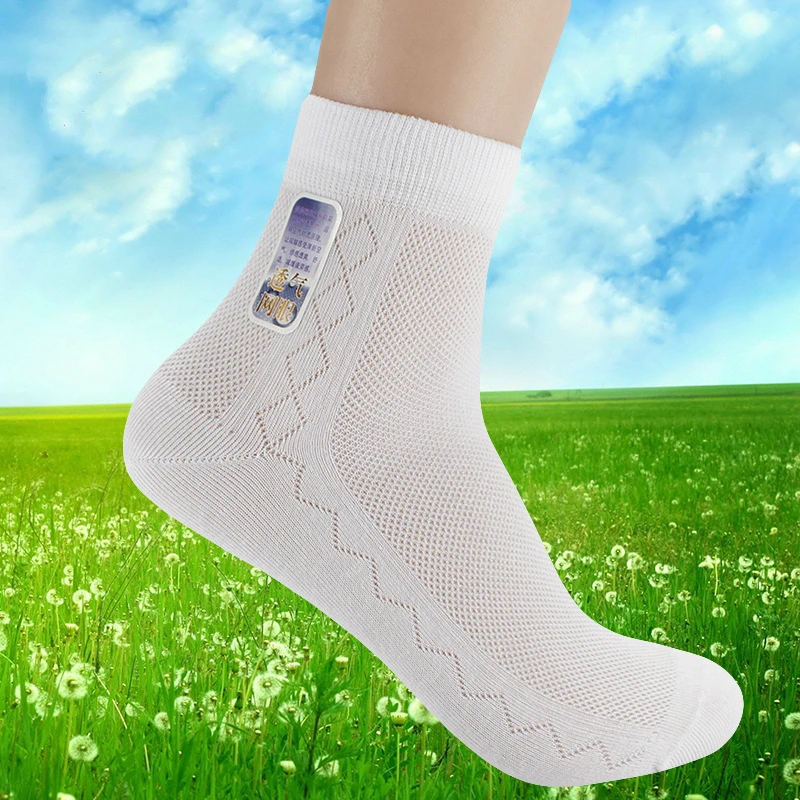 

men's thin business socks Plaid crew cotton socks in summer tube Solid color mesh breathable blank square deodorant men socks