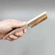 Набор из 2 предметов, нержавеющая сталь, латунная проволока, щетка для царапин, деревянная ручка для чистки металла* Удобная деревянная ручка