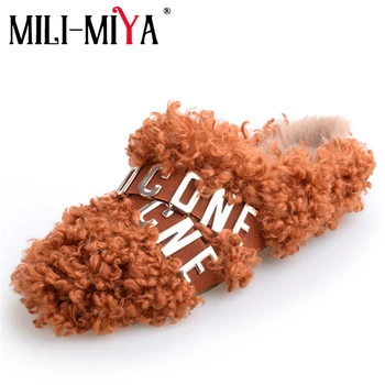 

MILI-MIYA New Design Women Flats Spring/Autumn Faux Wool Rabbit Fur Lining Large Size 34-43 Slip-On Fashion Shoes For Ladies