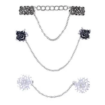 

3 Pcs Retro Sweater Shawl Clip Cardigan Dress Flower Collar Clip Chain Women Girls Clothes Decorations