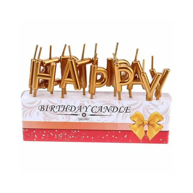 1 набор золотых/серебряных свечей с надписью «Happy Birthday» для торта на день рождения, креативное украшение, нетоксичные парафиновые свечи без запаха