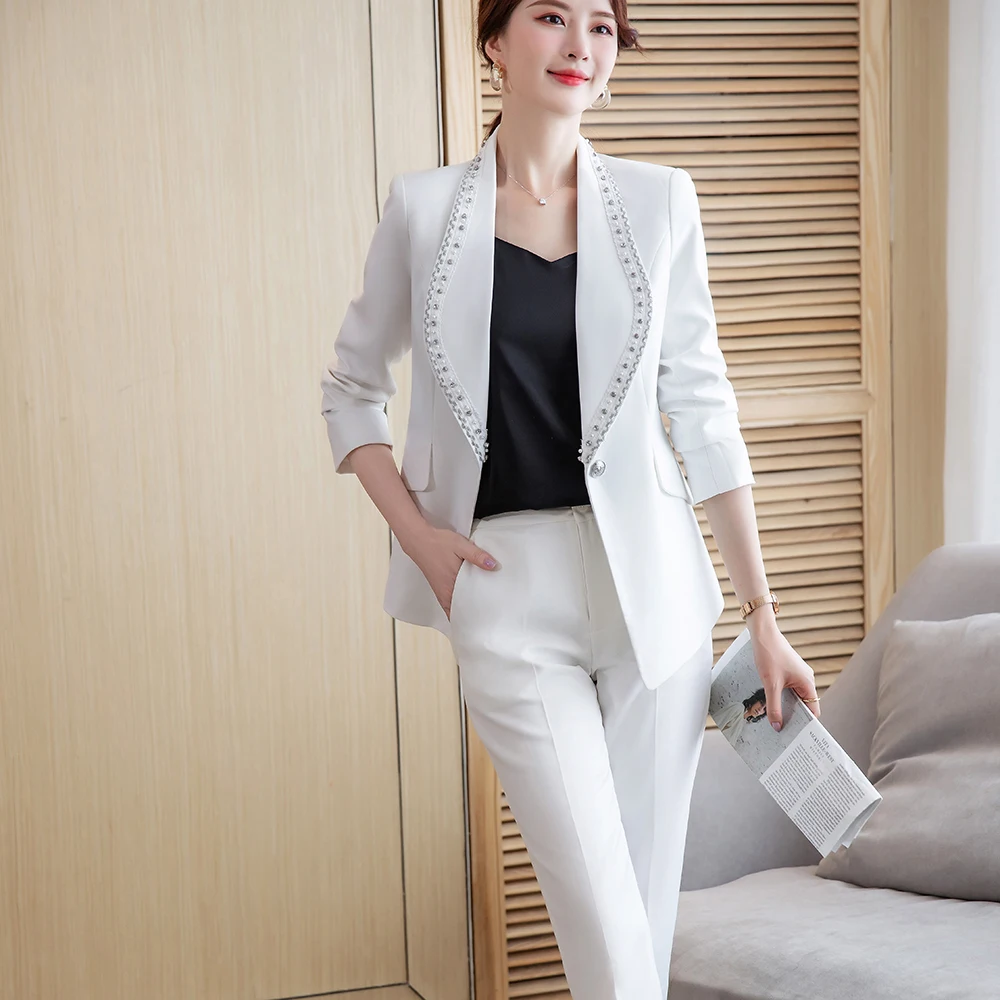 2021 Autumn Winter White Black Women's Pants Suit 2 Pieces Set Formal  Elegant Ladies Blazer Jacket Business Work Trousers Suits|Pant Suits| -  AliExpress