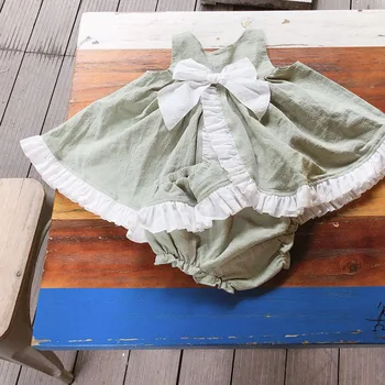 

2019 Summer New Arrivals Spanish Girls Cotton Dress Tops+pants Retro Open Fork Collision Bow Knot Bread Pants 1-6 Years Old