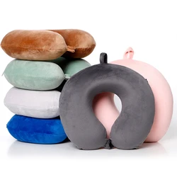 U Shaped Memory Foam Travel Pillow Bedding Car Aircraft Neck Massage Pillows Cotton Solid Color Free Eye Mask and Earplugs