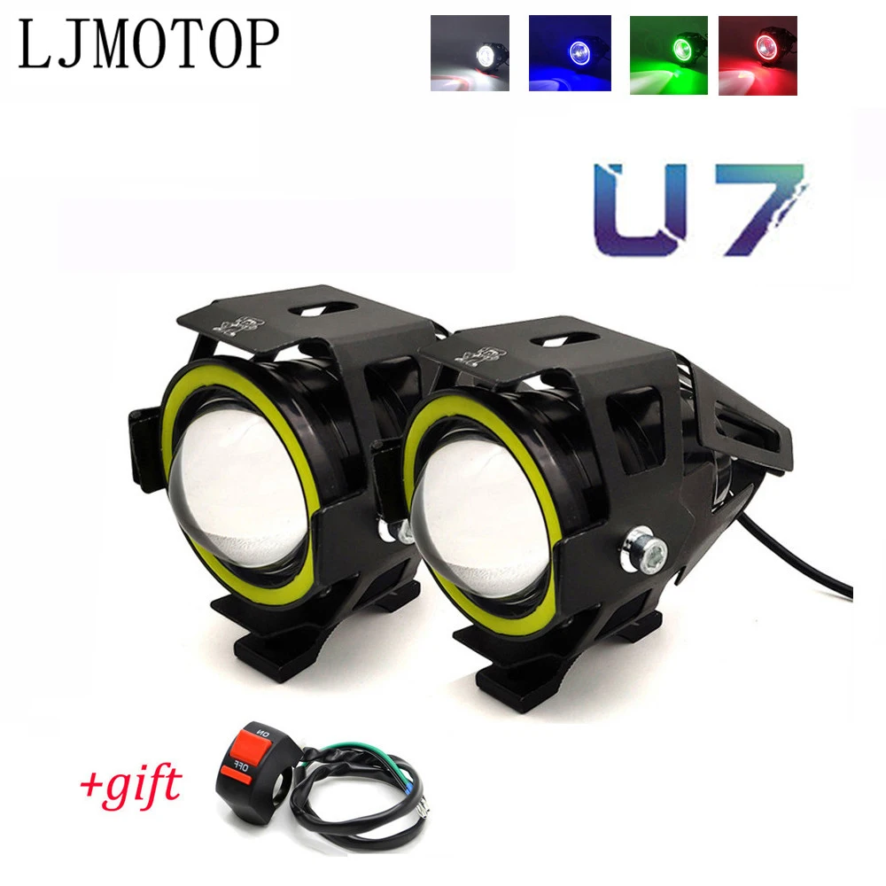 U7 LED Light motorcycl Headlight angel eyes lights motorcycle Universal For Kawasaki Z300 VERSYS 300X NINJA 300 250 400 R ZX636R