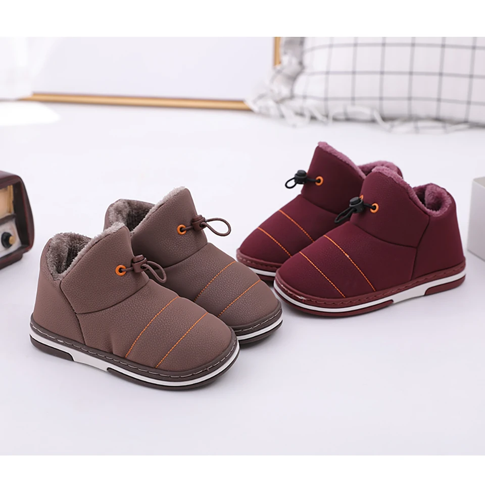 Children Boots Shoes New Winter Plush Warm Martin Boys Shoes Fashion Leather Soft Fleece Antislip Girls Boots