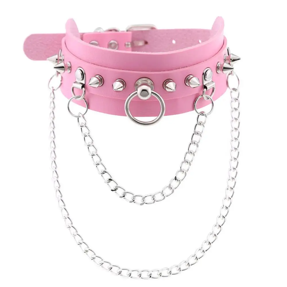 pink Сексуальный панк-чокер, ошейник, кожаный чокер, связывание, косплей, готическое украшение для женщин, готическое ожерелье, Harajuku, аксессуары, баров, подарок для девочек - Окраска металла: pink