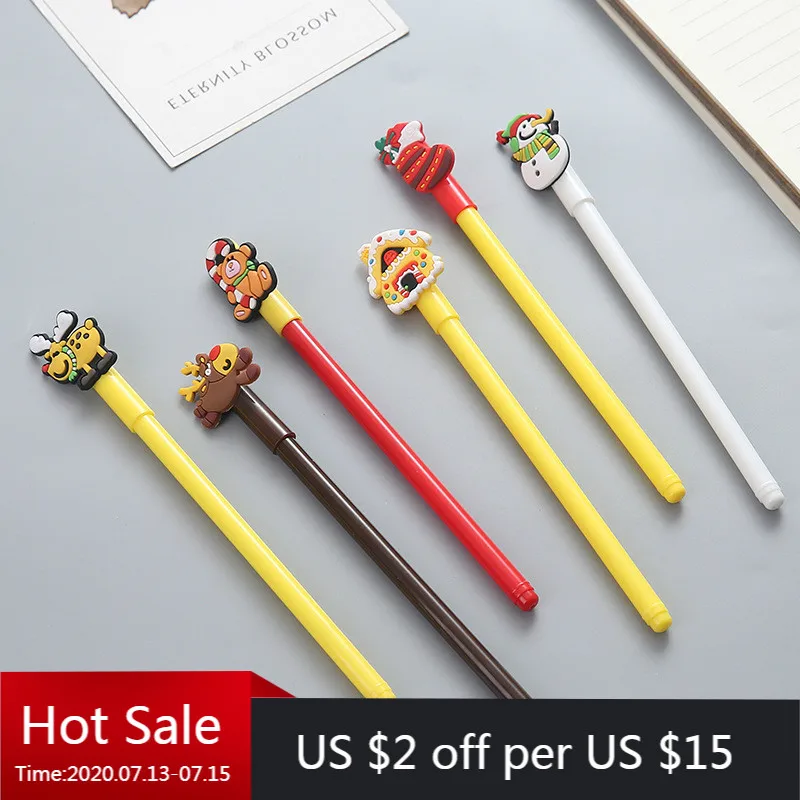 30 шт. Мультяшные рождественские черные нейтральные ручки для студентов учеников
