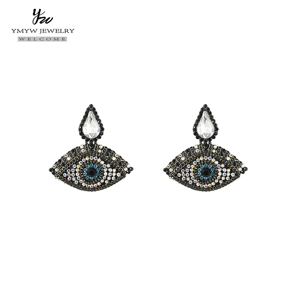 

YMYW 2019 Popular Classic Fashion Creative Drop-Shaped Inlaid Rhinestone Magic Eye Shape Exaggerated Earrings Statement Female