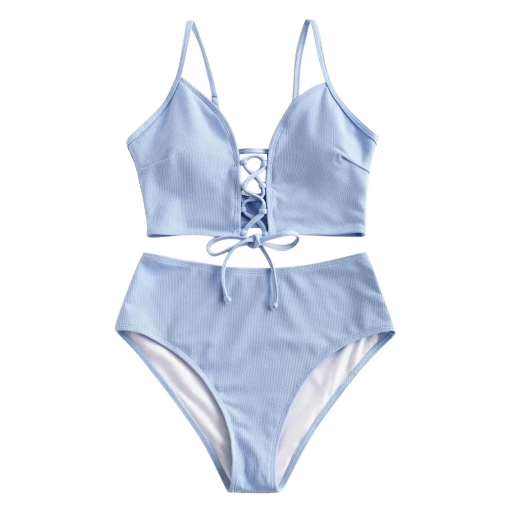 KANCOOLD Women Bikini 2020 Sexy Solid Color Lace-up Swimwear Women Bikini Set Fashion Backless High Waist Swimsuit Women Summer
