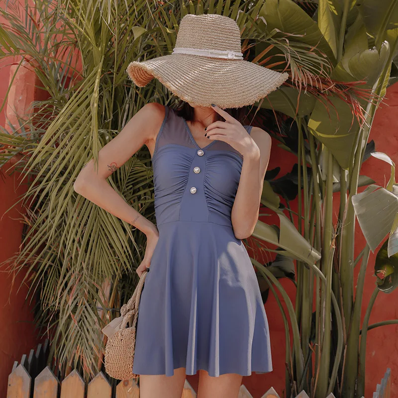 

2020 Swimsuit Bathing Suit Women One Piece Beautiful Swimwear Teenage Retro Covering Back Fairy Polyester Solid Swimsuit Fused