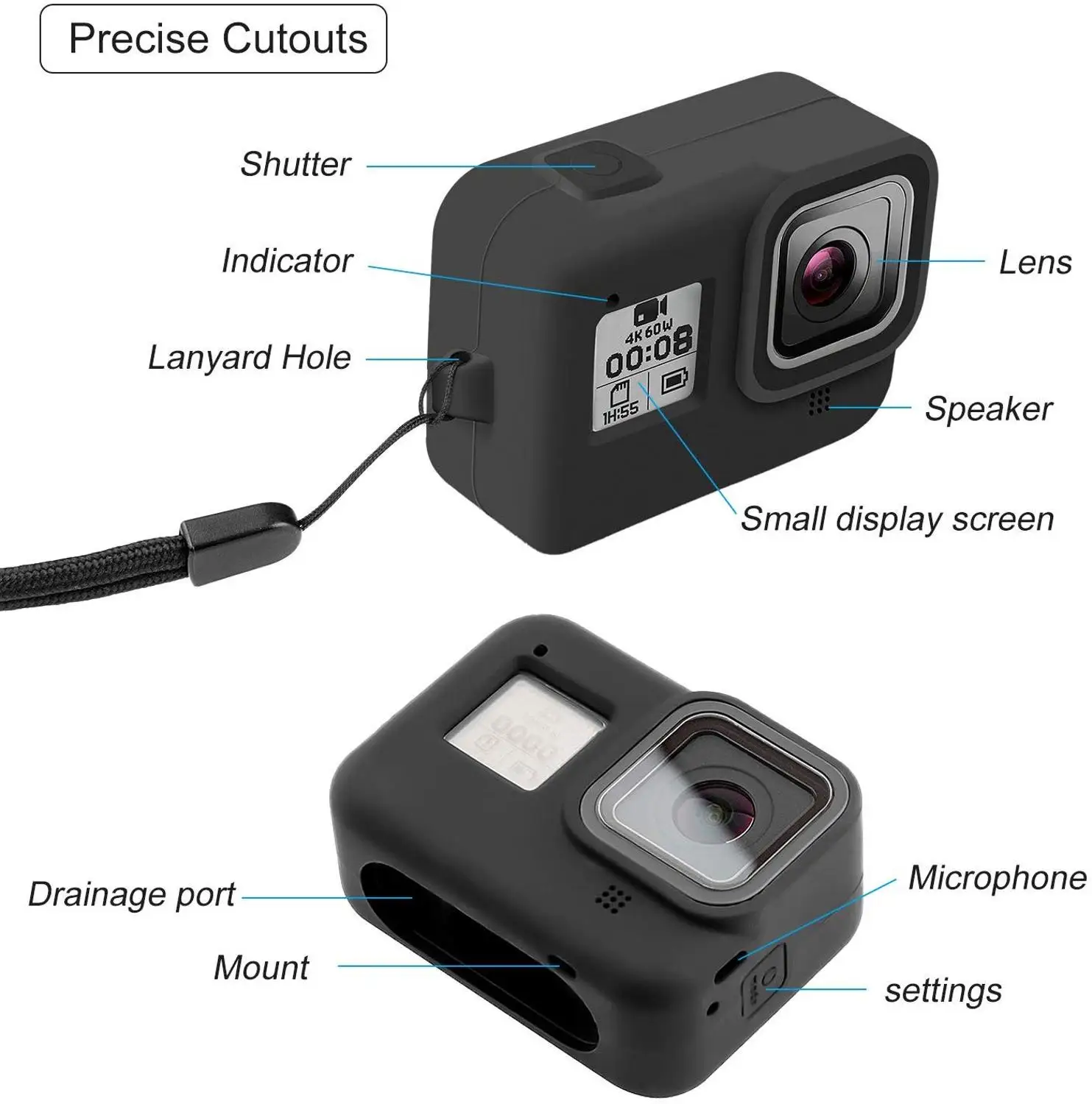 Для GoPro Hero 8 Черные аксессуары мягкий силиконовый защитный чехол для Go Pro Hero8 Edition аксессуары для экшн-камеры