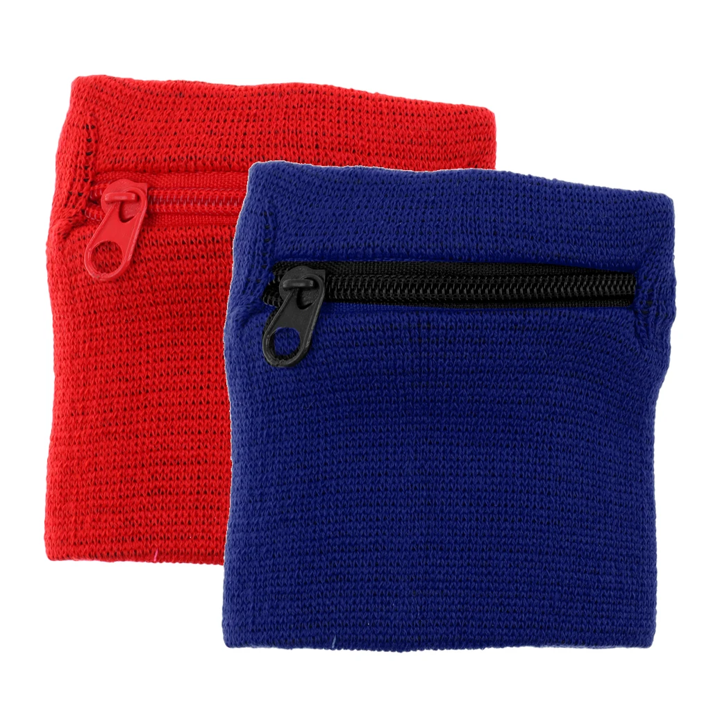 2Pcs / Pack Sports Wristbands With Zipper Wrist Wallet Sweatband Key Coin Money Pocket For Cycling Gym Running Fitness