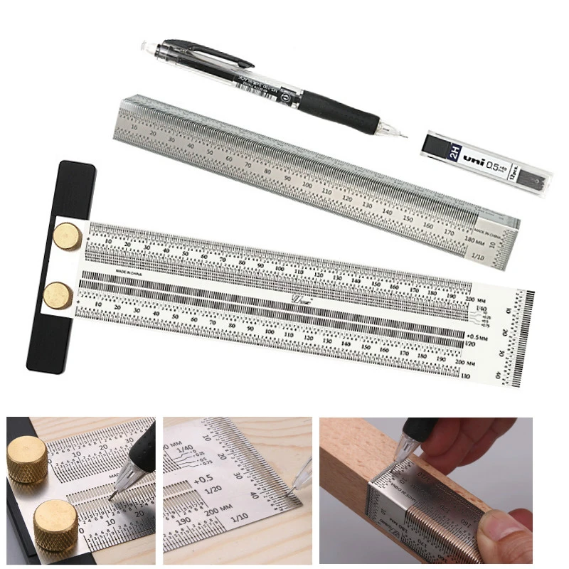200mm Carpentry Alloy Steel Scribing Angle Ruler Woodworking Drawing Marking Measuring Tool 