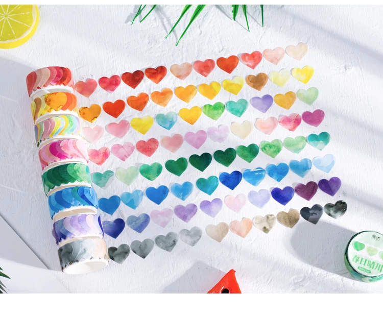 100 pcs/lot Kawaii Washi tape Gradient love heart sticker Scrapbooking material Labels For Children Stationery wooden stamps for card making