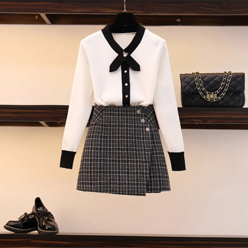 

Fashion Designer Fashion Week Autumn And Winte Fashion New Long Sleeve Sweater +Irregular Skirt 2piece Suite Enlarged Code