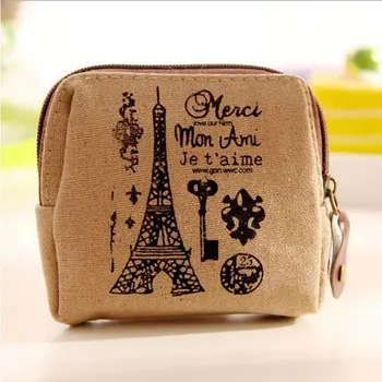 

Vintage Canvas Coin Purse Retro Kawaii Paris Printed Zipper Coin Wallet Mini Bag Women Kids Casual Key Pouch Case Card Holder