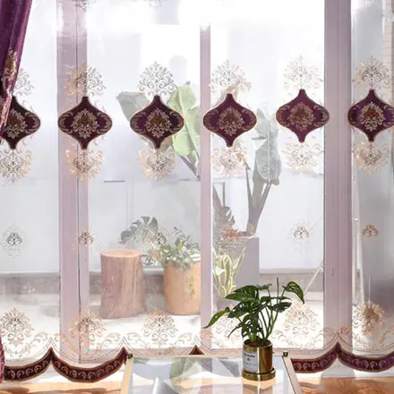 Европейские роскошные вышитые шторы для гостиной, шениль, бархат, вилла, тюль, французский Rideaux, занавески, зима, WP021C - Цвет: purple tulle