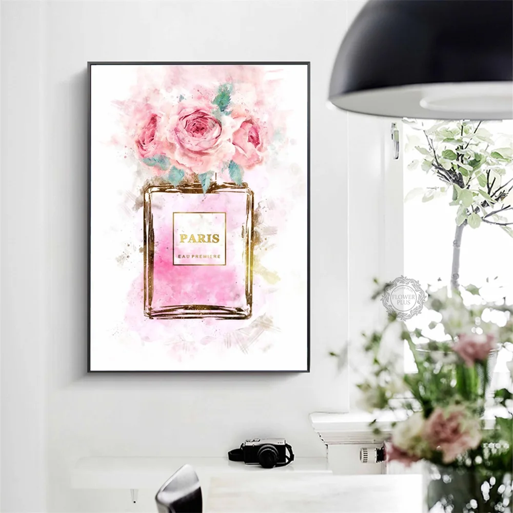 

Watercolor Big Flower Perfume Wall Art Canvas Painting Nordic Posters And Prints Wall Decoration Pictures For Living Room Girl