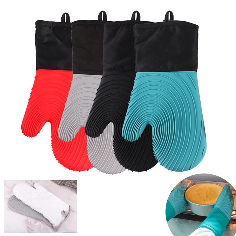 

Silicone Oven Mitt BBQ Microwave Oven Gloves Thickened Cotton Heat Resistant Non-Slip Heat Insulation Gloves Baking Gloves