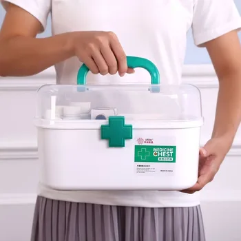 

First Aid Kit Box Small Double Layer Box Hand Chest for Household Indoor 2 Color MJ71506