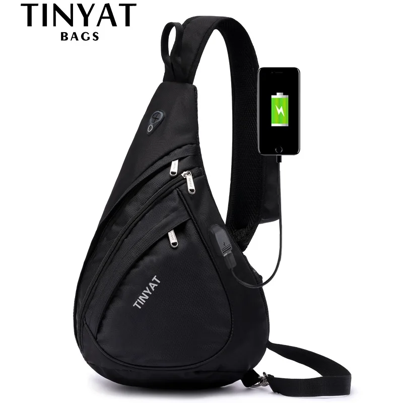 Online TINYAT nuevo hombre Sling bolso bandolera antirrobo para 9,7 almohadilla de carga USB impermeable de viaje bolsa de pecho Casual