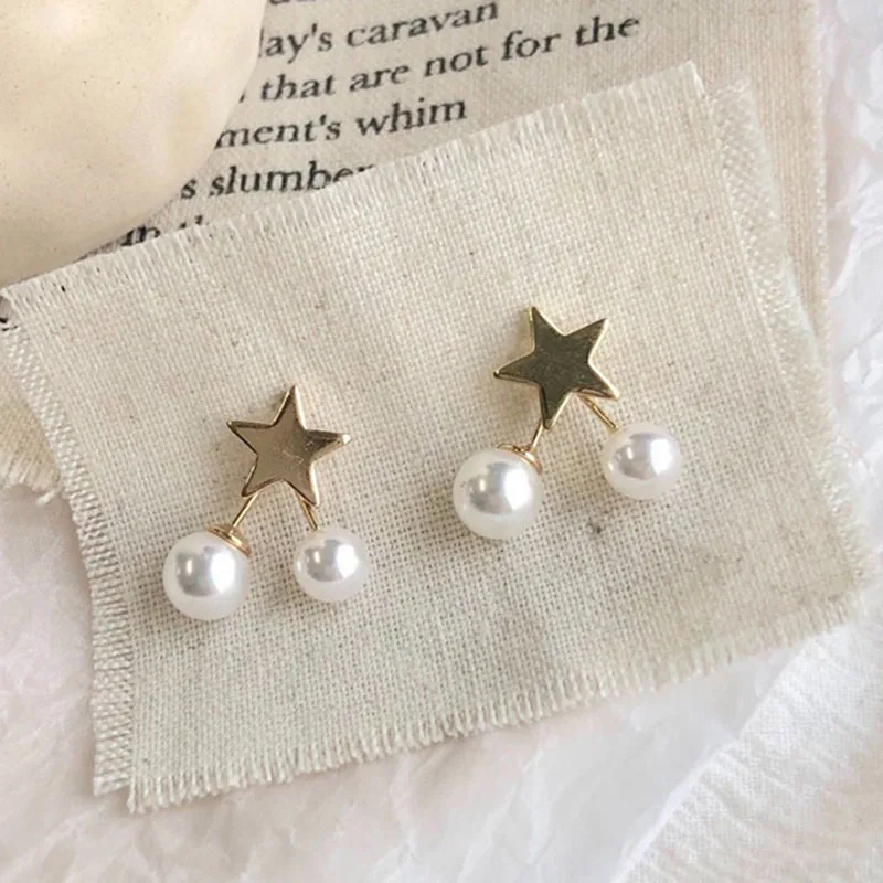 

Minimalist Gold Double Small Star Pearl Earrings for Women Girl Korean Style Cute Earrings Fashion Jewelry