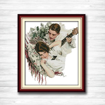 

Tweedle young girl and boy counted printed on canvas DMC 14CT 11CT Cross Stitch kit embroidery needlework Sets lovers Home Decor