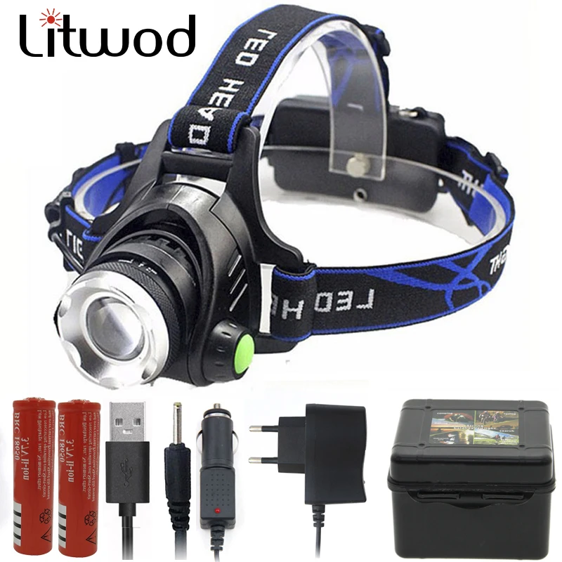 Светодиодный налобный фонарь Litwod z20 T6 L2 регулируемый с фокусировкой 18650 лм XM L